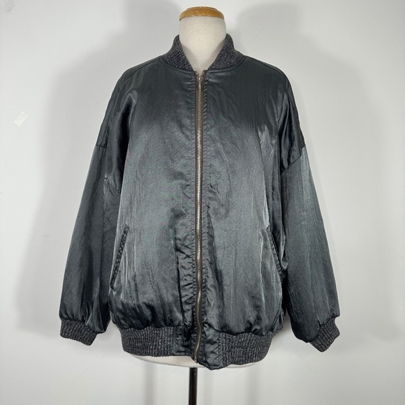 Vintage Esprit 1986 Gray Pink Lined Silky Nylon Bomber Jacket Size M Hong Kong - Picture 1 of 16